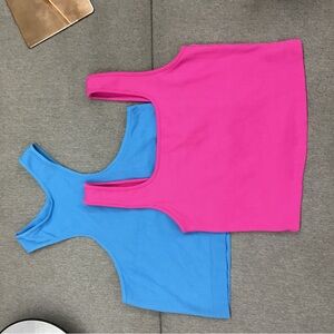 Blue & Hot Pink ribbed crop tops (2 Pcs)🩷💙